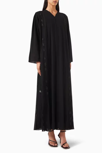 Lace & Bead Embroidered Abaya in Double Chiffon