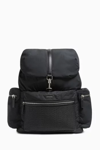 Logo Backpack in Technical Fabric & Leather