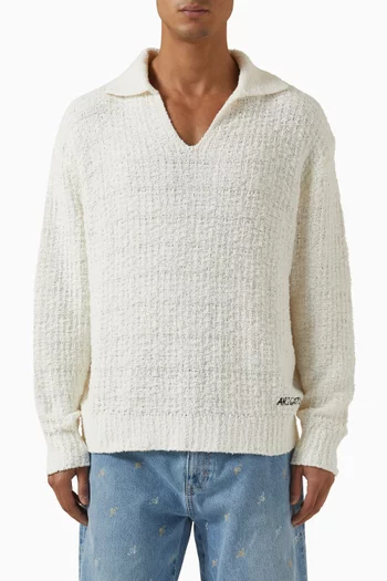 Scale Textured Polo Sweater in Knit