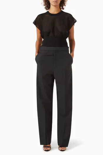 Knit Waistband Tailored Pants in Stretch Cotton