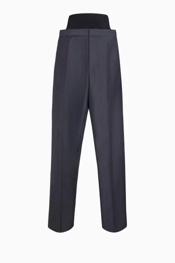 Knit Waistband Tailored Pants in Stretch Cotton