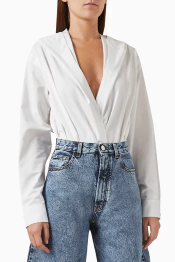 Hooded Shirt Bodysuit in Cotton-poplin