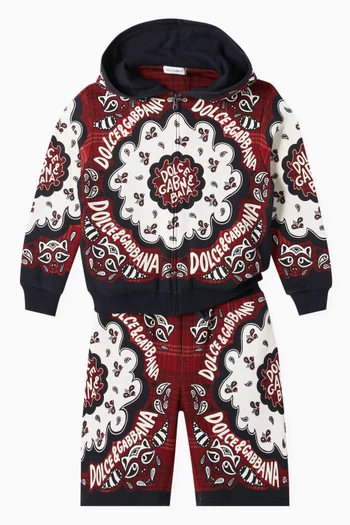 Printed Zip Hoodie in Cotton