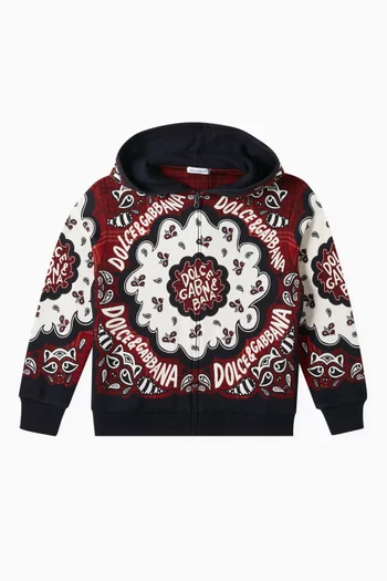 Printed Zip Hoodie in Cotton