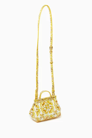 Sicilian Majolica Print Top Handle Bag in Leather
