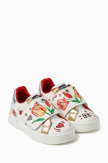 Printed Low-top Sneakers in Leather