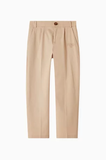 Pleated Logo Pants in Cotton