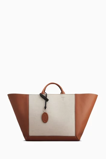 Large Double-up Shopper Bag in Leather & Canvas