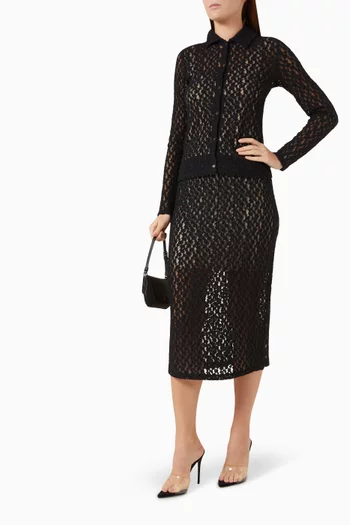 بلوزة بأكمام طويلة ونقشة زهور كشكش صوف