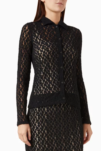 بلوزة بأكمام طويلة ونقشة زهور كشكش صوف