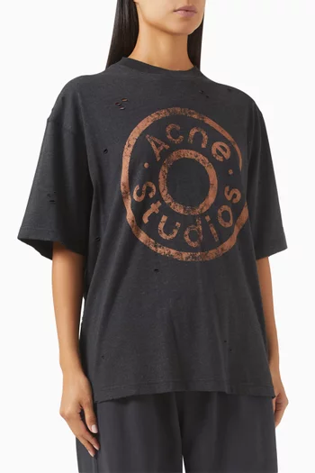 Distressed Logo T-shirt in Organic Cotton-blend