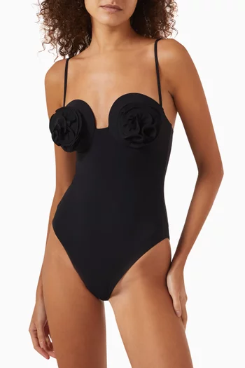 3D Flower Retro Bustier One-piece Swimsuit