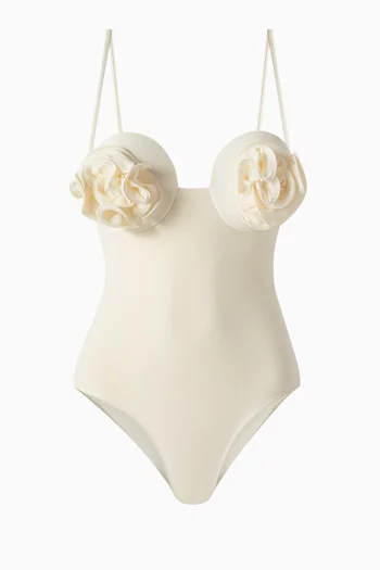 3D Flower Retro Bustier One-piece Swimsuit