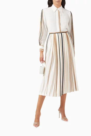 تنورة كلاسيكية متوسطة الطول بأشرطة بألوان متعددة كريب