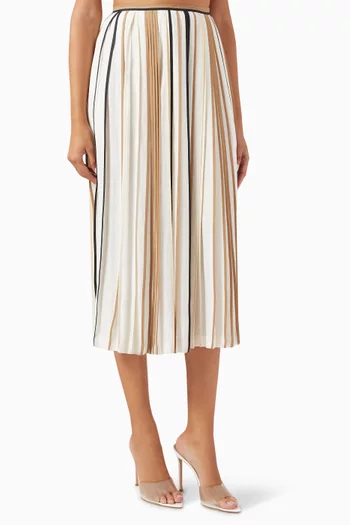 تنورة كلاسيكية متوسطة الطول بأشرطة بألوان متعددة كريب