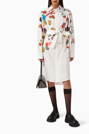 Floral-print Midi Shirt Dress in Cotton-poplin