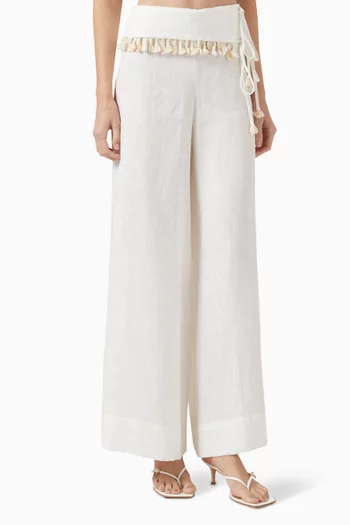 Genevieve Wide-leg Tassel Pants in Linen