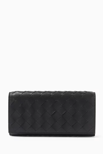 Large Flap Wallet in Intrecciato Leather