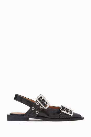 Feminine Buckle Ballet Flats in Faux Naplack Leather