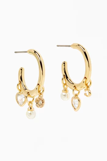 Signature Charm Huggie Earrings in Gold-plated Brass