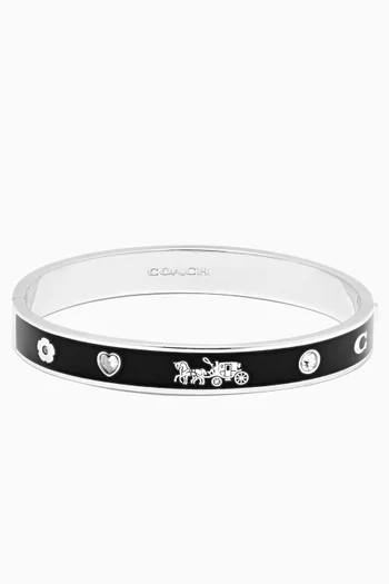 Horse & Carriage Enamel Hinged Bangle in Silver-plated Brass