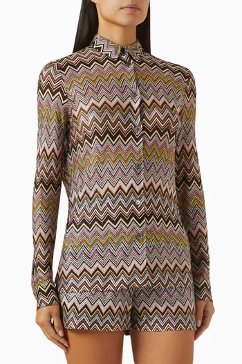 Zigzag Crochet-knit Shirt in Viscose