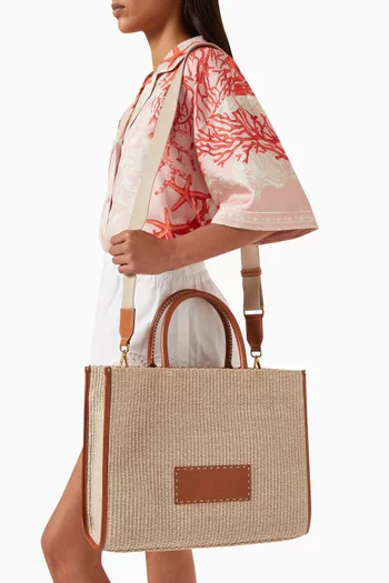 Medium Athena Raffia Tote Bag in Cotton-blend & Leather