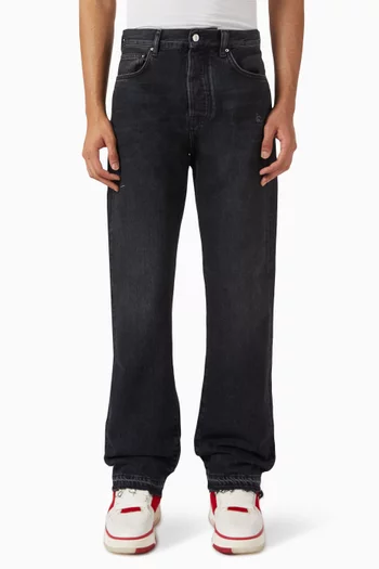 Raised Hem Straight Jeans in Denim