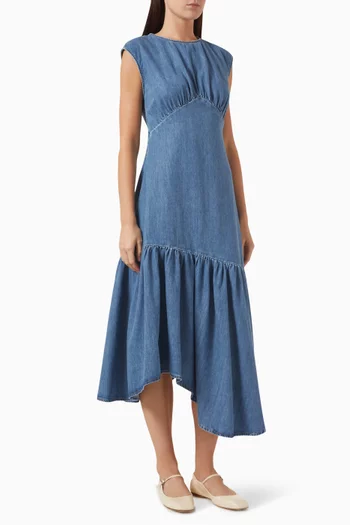 Eugenia Asymmetric Midi Dress in Denim