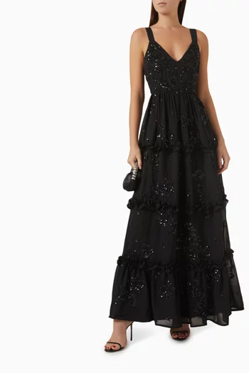 Embellished Tie-back Maxi Dress in Chiffon