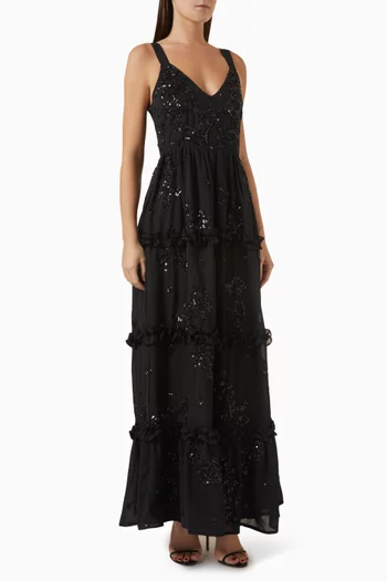 Embellished Tie-back Maxi Dress in Chiffon