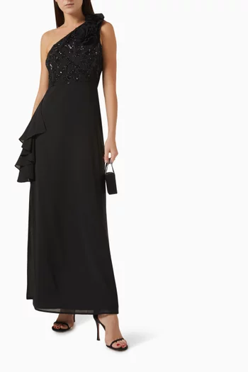 Embellished One-shoulder Maxi Dress in Chiffon