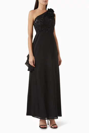 Embellished One-shoulder Maxi Dress in Chiffon