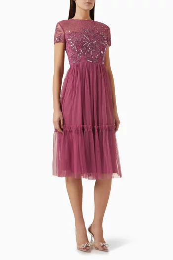 Embellished Midi Dress in Tulle