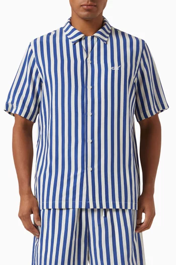 Striped Thompson Camp Collar Shirt in Cupro Linen