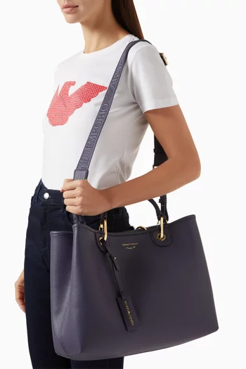 حقيبة يد متوسطة بشعار الماركة جلد صناعي بنقشة جلد الغزال