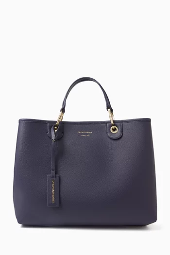 حقيبة يد متوسطة بشعار الماركة جلد صناعي بنقشة جلد الغزال