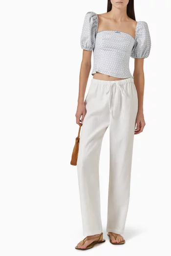 Marella Puff-sleeve Top in Linen
