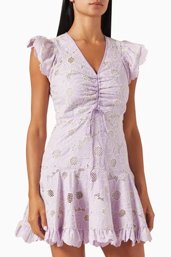 Floral-embroidered Mini Dress in Lace Guipure