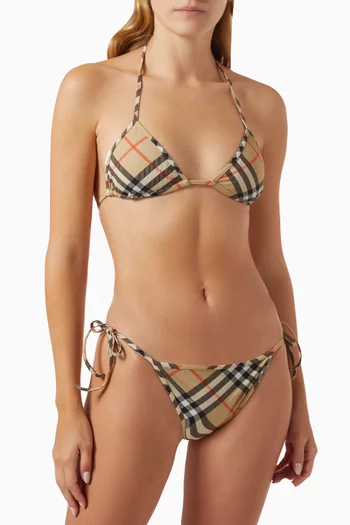 Checked Triangle Bikini Top in Stretch Nylon