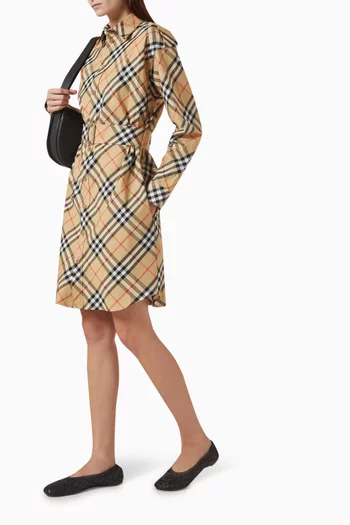 Check-print Belted Midi Dress in Cotton