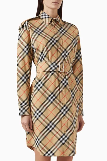 Check-print Belted Midi Dress in Cotton