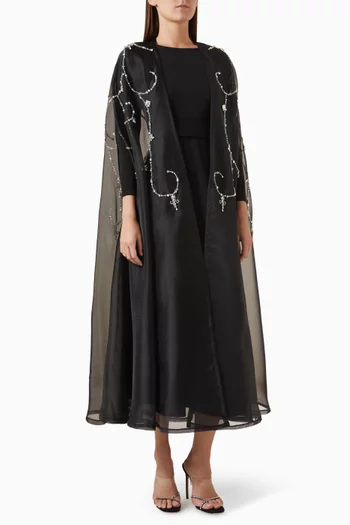 Crystal-embellished Cape & Dress Set in Crepe & Organza