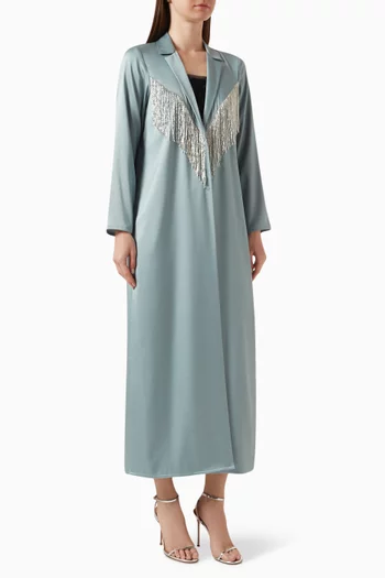 Bead-embellished Fringe Abaya in Satin