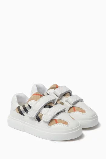 Noah Strap Check Sneakers in Leather & Cotton