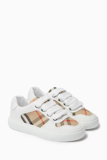 Noah Lace Check Sneakers in Leather & Cotton