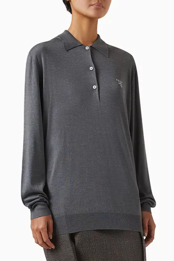 Long-sleeve Polo Shirt in Silk