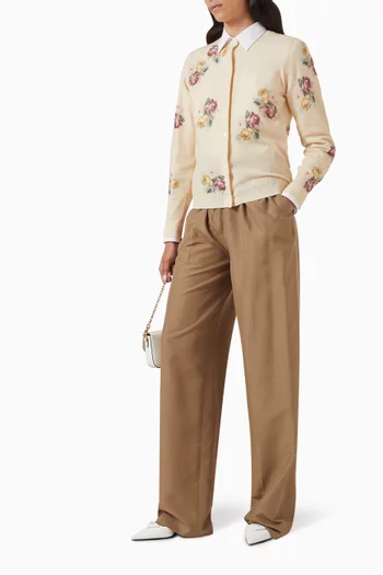 Floral-print Cardigan in Wool
