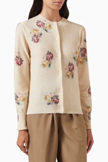 Floral-print Cardigan in Wool