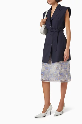 تنورة متوسطة الطول بنقشة زهور نايلون